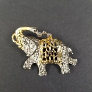 Vintage Two Tone Elephant Brooch Silver Gold Tone Textured Animal Pin 1.5 Inch
